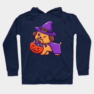 Cute Wizard Dog Bring Pumpkin Halloween Cartoon Hoodie